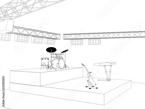 "concert stage, contour visualization, 3D illustration, sketch, outline ...