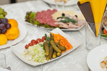 Decoration of the wedding table with various treats 1862.
