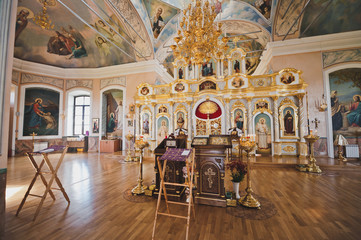 The interior of the rural Russian Church 1867.