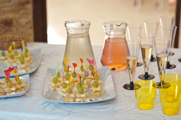 Decoration of the wedding table with various treats 1863.