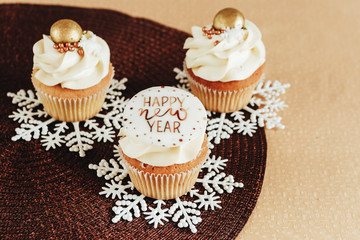 festive dessert cupcakes with new year decor