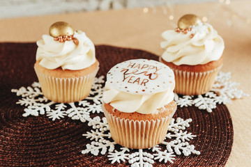 festive dessert cupcakes with new year decor