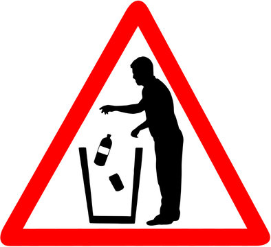 throw litter warning trash icon. Keep clean sign. Warning caution red triangular isolated on white background