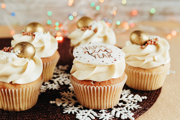 festive dessert cupcakes with new year decor