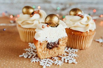 festive dessert cupcakes with new year decor