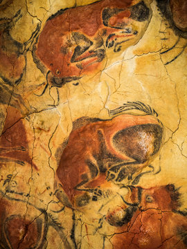 Bisontes rojos de la cueva de Altamira, Santillana del Mar, Cantabria, España	