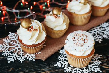 festive dessert cupcakes with new year decor