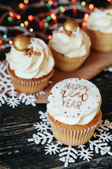 festive dessert cupcakes with new year decor