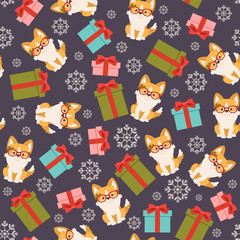 Welsh corgi vector seamless pattern.