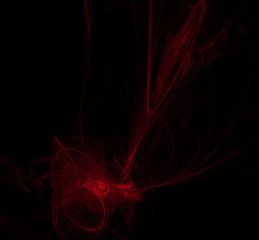 Red fractal on black background. Fantasy fractal texture. Digital art. 3D rendering. Computer generated image.