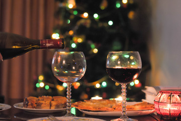 Glasses, wine and New Year's table