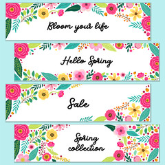 Cute set of Spring Flowers horizontal banners