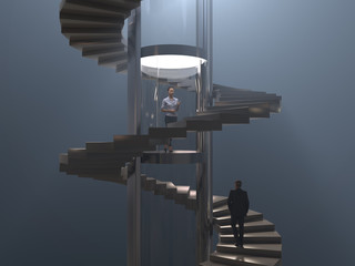 business woman in a glass elevator cabin