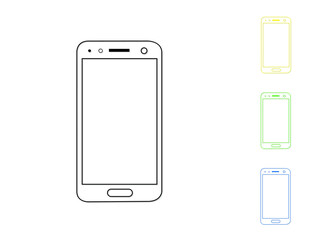 A set of simple modern touchscreen mobile phones by drawing lines on white background with shadow vector illustration