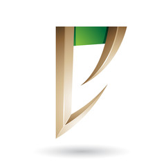 Beige and Green Arrow Shaped Letter E Vector Illustration