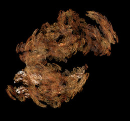 Brown white fractal on black background. Fantasy fractal texture. Digital art. 3D rendering. Computer generated image.