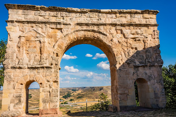 old roman arch of three spans in Medinaceli. Soria Spain