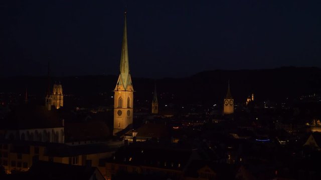night illuminated zurich cityscape panorama 4k switzerland
