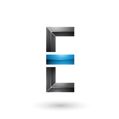 Black and Blue Geometrical Glossy Letter E Vector Illustration