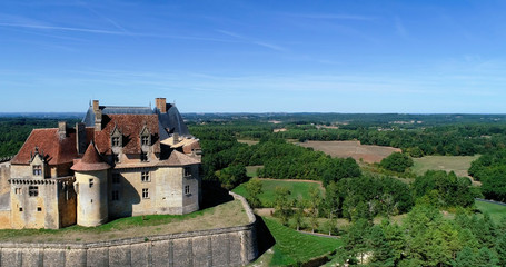 Fototapeta na wymiar French village in aerial view, Monpazier France