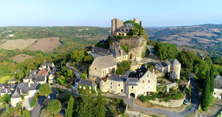 French village in aerial view, Turenne France