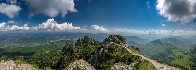 Maly Rozsutec and Velky Rozsutec rocky dolomitian hills with lower mountain ridge between Steny and...
