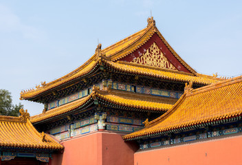 Naklejka premium Details of roof and carvings in Forbidden City in Beijing