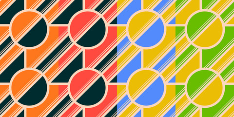 Abstract geometric lines and figures in bright colors. Set of vector seamless patterns for textile, prints, wallpaper, wrapping paper, web etc.