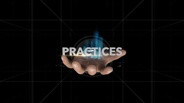 Hand Reveals Hologram Word-PRACTICES