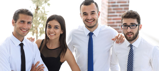 closeup of a happy business team of people.