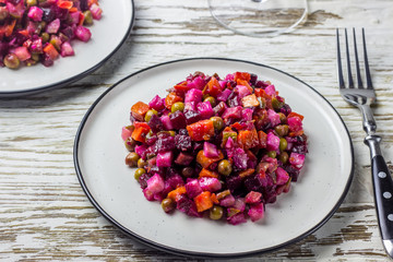 Salad from the beet. Vinaigrette is a traditional Russian salad made from beets and vegetables.