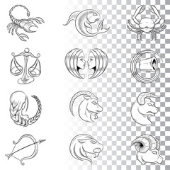 Hand Drawn Zodiac Signs Sketches Vector Illustration