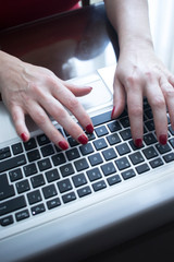 Fototapeta na wymiar Woman typing on laptop pc