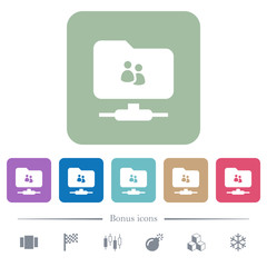 FTP group flat icons on color rounded square backgrounds