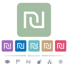 Israeli new Shekel sign flat icons on color rounded square backgrounds