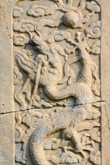 Broken stone carving in the Eastern Tombs of the Qing Dynasty, China...