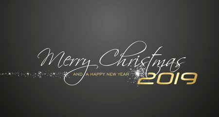 Merry Christmas and Happy New Year 2019 firework gold black greeting card