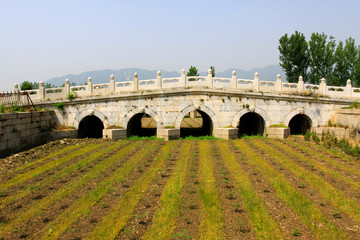 ancient China stone bridge landscape architecture in the Eastern Tombs of the Qing Dynasty, China...