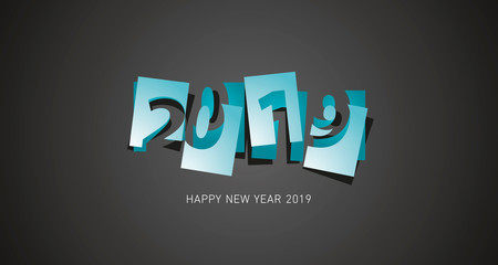 New Year 2019 abstract design negative space gold blue numbers black background