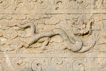 ancient Chinese traditional style dragon carving, Eastern Tombs of the Qing Dynasty, China..