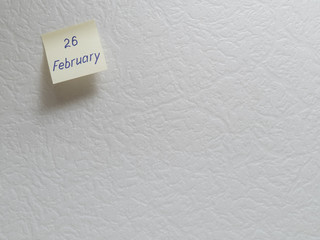 February 26, calendar date sticky note