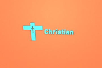 Illustration of Christian with blue text on orange background