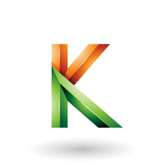 Orange and Green Glossy 3d Geometrical Letter K Vector Illustration