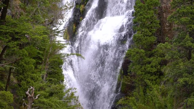 Gorgeous landscape with waterfall. Trapa Trapa region Alto Biobio Chile. Flat plane close up