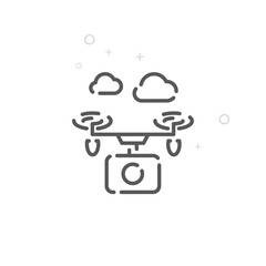Drone Wedding Video Vector Line Icon, Symbol, Pictogram, Sign. Light Abstract Geometric Background. Editable Stroke