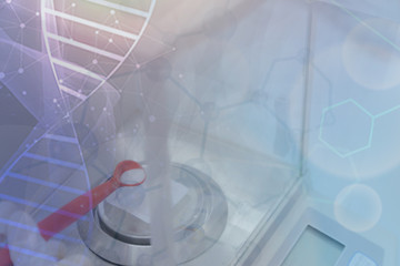 Weighting of ascorbic acid in chemical laboratory.