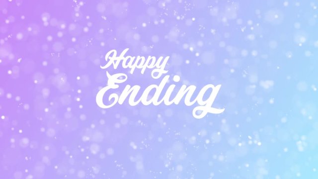 Happy Ending Greeting card text with beautiful snow and stars particles background for celebration, wishes, events, messages, holidays, festival.