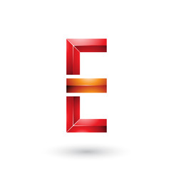 Red and Orange Geometrical Glossy Letter E Vector Illustration