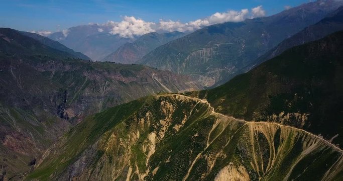 Drone of nature in Colca Canyon in Peru on a sunny day