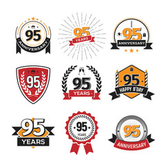 Collection of retro 95 th years anniversary logo. Set of Isolated vintage icons of ninety-five years celebrating vector illustration